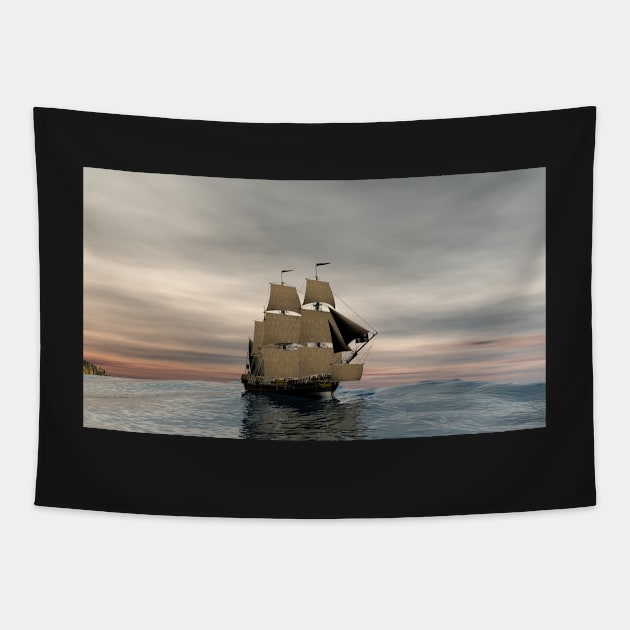 Sailing ship on high sea Tapestry by Carlosr1946