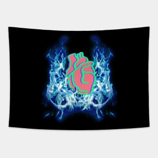 Burning Blue Flame with anatomy heart drawing Tapestry