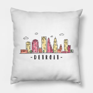 Detroit USA Watercolor Skyline Pillow