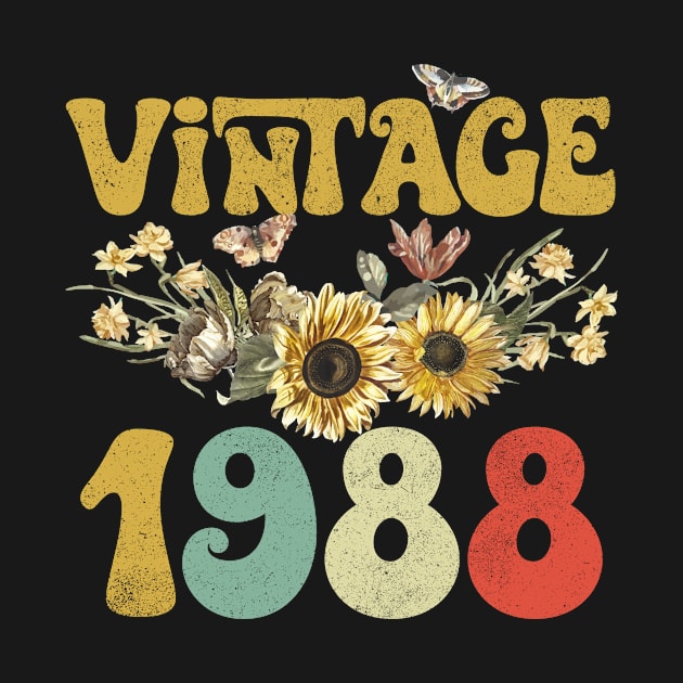 Vintage 1988 Sunflower Floral Retro Groovy 35th Birthday by Kens Shop