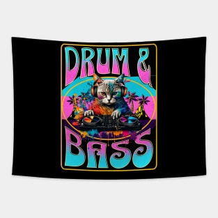 DRUM AND BASS  - Psychedelic Cat Dj (pink/blue) Tapestry