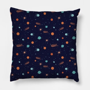 Satellite with planets and stars in endless black space Pillow