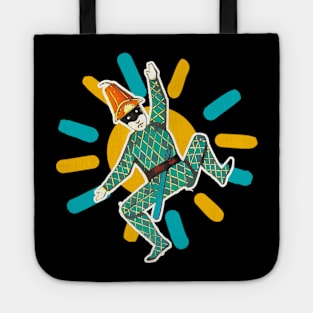 Green harlequin masked with blue sword Tote