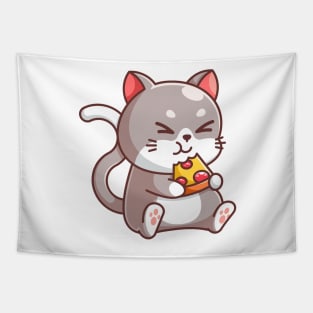 Cute cat eating pizza cartoon Tapestry