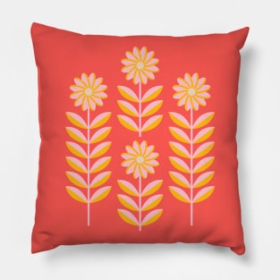 LOVE ME LOVE ME NOT Folk Art Mid-Century Modern Scandi Floral in Pink and Orange on Coral Orange - UnBlink Studio by Jackie Tahara Pillow