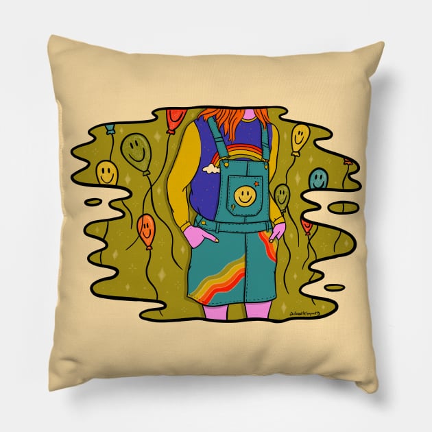 Girl with Balloons Pillow by Doodle by Meg