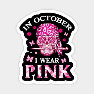 I Wear Pink For Breast Cancer Pink Ribbon Pirate Women Magnet