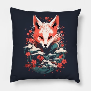 Kitsune Waves and Blossoms Pillow