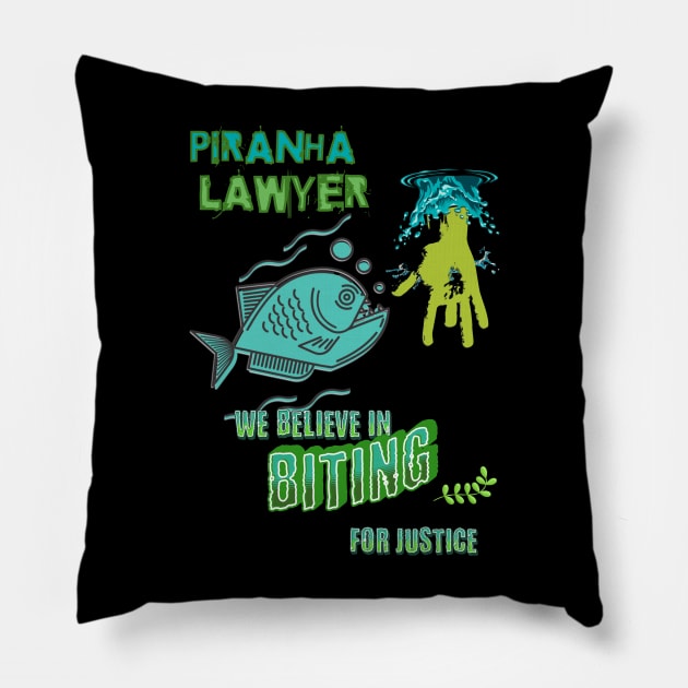 Piranha Lawyer Funny T-shirt Pillow by Quirk Prints