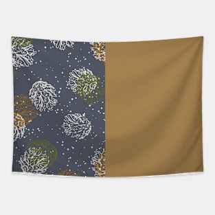 Gold Vertical Split Colorful Pinecone Pattern on Dark Gray Tapestry