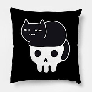 Skull with Black Cat Hair Pillow