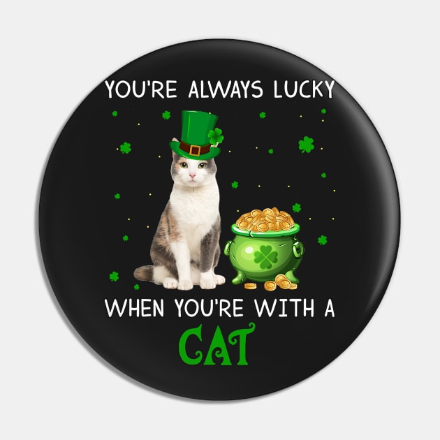 Always Lucky When You_re With A Cat T-shirt Pin by Elsie