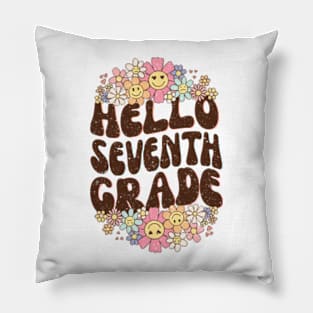 Groovy Hello 7th Grade Vibes Retro Teacher Back To School Pillow