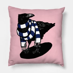 Big Dark Blue and White Scarfed Crow Pillow