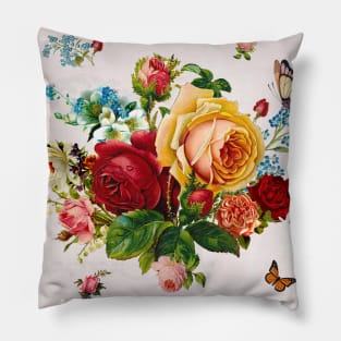 Romantic Roses Butterflies with Victorian Frame Calligraphy Pillow