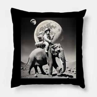 Astronaut cat riding elephant on moon Pillow