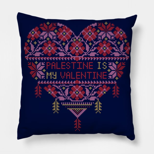 Palestine Is My Valentine Love Heart Embroidery Palestinian Tatreez Art - Light Pillow by QualiTshirt