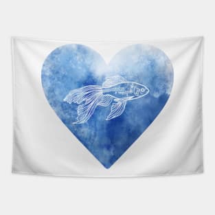 Fish in blue heart Tapestry