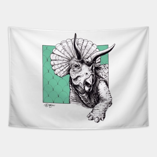 Scallop triceratops teal T-shirt Tapestry by Angelo DiMartino