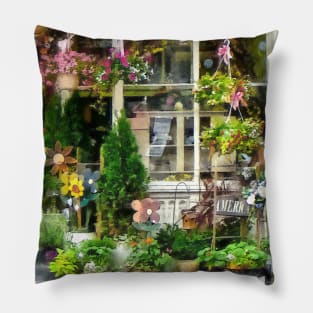 Strasburg PA - Flower Shop With Birdhouse Pillow