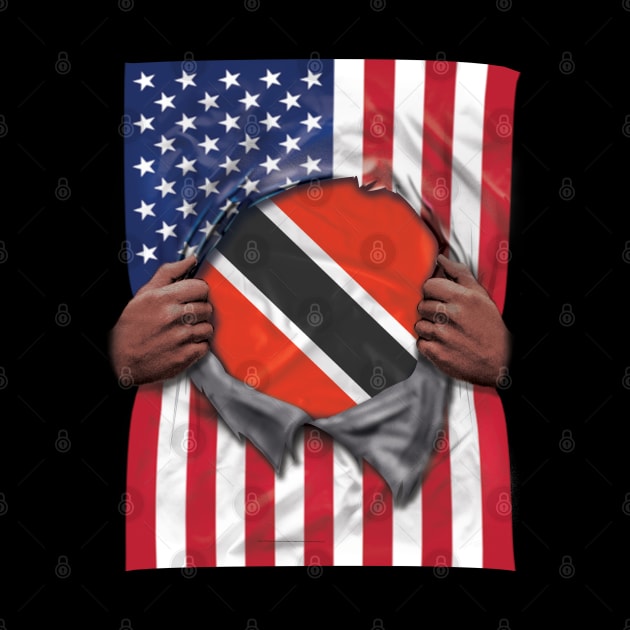 Trinidad And Tobago Flag American Flag Ripped - Gift for Trinidadian And Tobagoan From Trinidad And Tobago by Country Flags