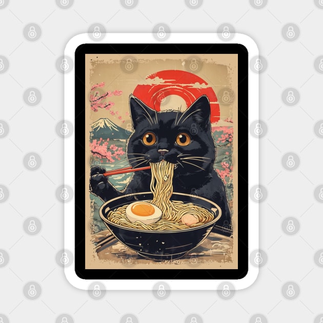 Anime Cat Ramen Japanese Funny Graphic Tees Kawaii Cat Anime Magnet by Creatifly Graphic Tees