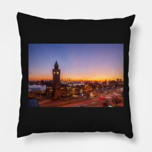 St. Pauli Landungsbrücken, Hamburg, dusk, afterglow Pillow