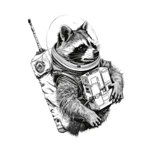 Racoon Astronaut Black White T-Shirt