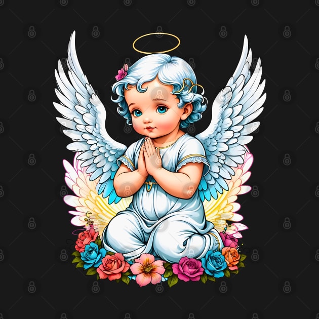 Praying Baby Girl Angel Cherub comic retro vintage by Neon City Bazaar