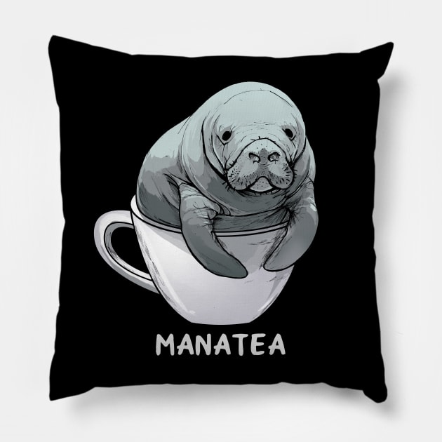 Funny manatee, Manatea pun Pillow by Ryuvhiel