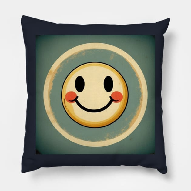 Vintage Happy Smiley Face Retro 70s 80s Aesthetic Pillow by musicgeniusart