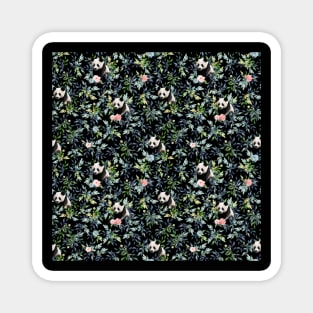 Floral Panda Pattern with Pink and Blue Roses Magnet