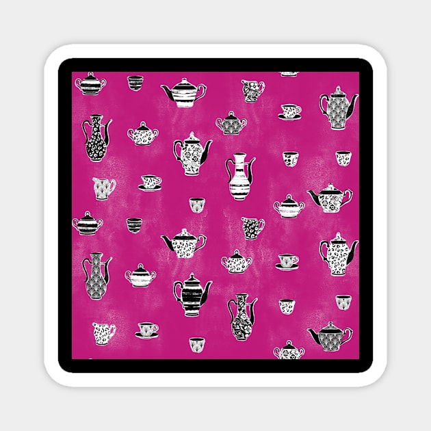 Hot Pink Tea Party Magnet by Carolina Díaz