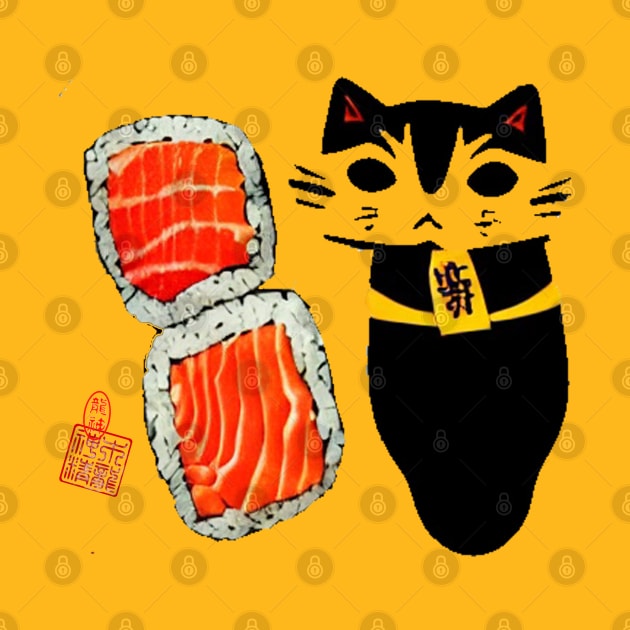 Cat with Sushi by Master Alex Designs