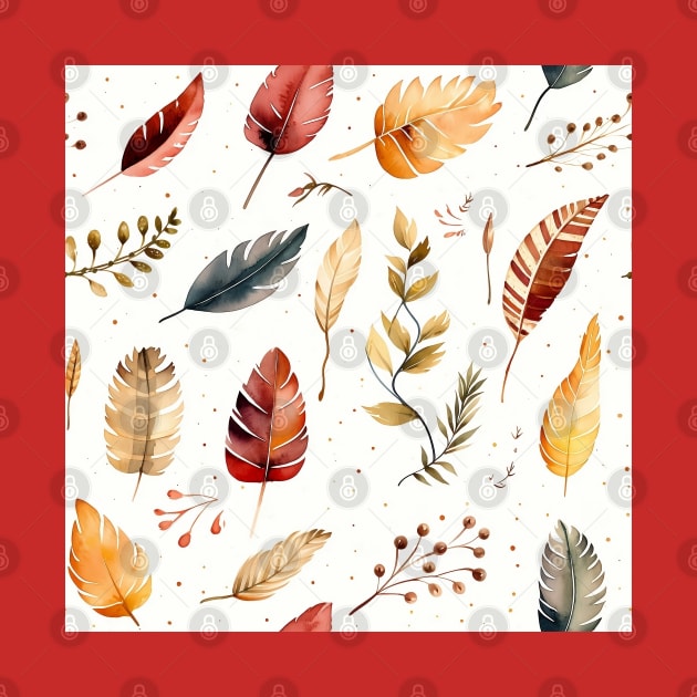 Feathers and leaves in watercolors by Porota Studio