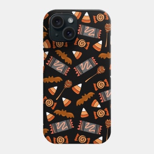 Orange and Black Spooky Halloween Candy Pattern With a black backdrop, made by EndlessEmporium Phone Case