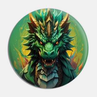 Green Wooden Angry Dragon Pin