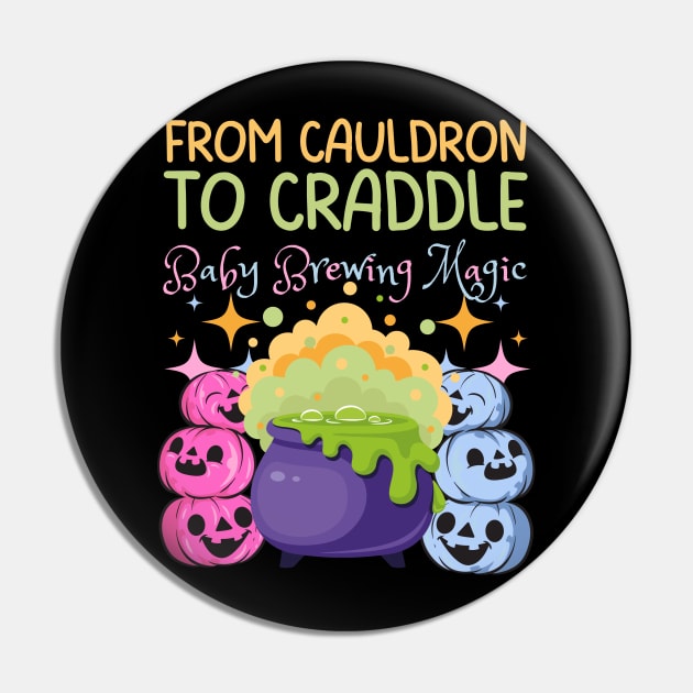 Cute Halloween Baby Brewing Magic Gender Reveal Announcement Pumpkin Pin by NearlyNow