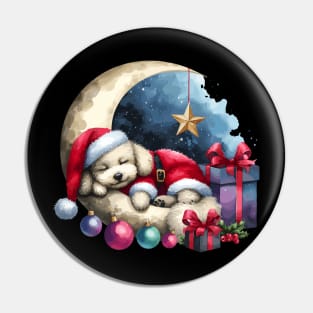 Poodle Dog On The Moon Christmas Pin