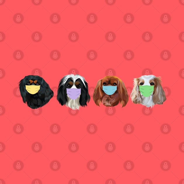 Four Colors of Cavaliers wearing Face Mask by Cavalier Gifts