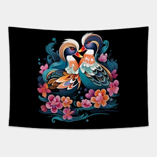 Mandarin Duck Couple Valentine Tapestry