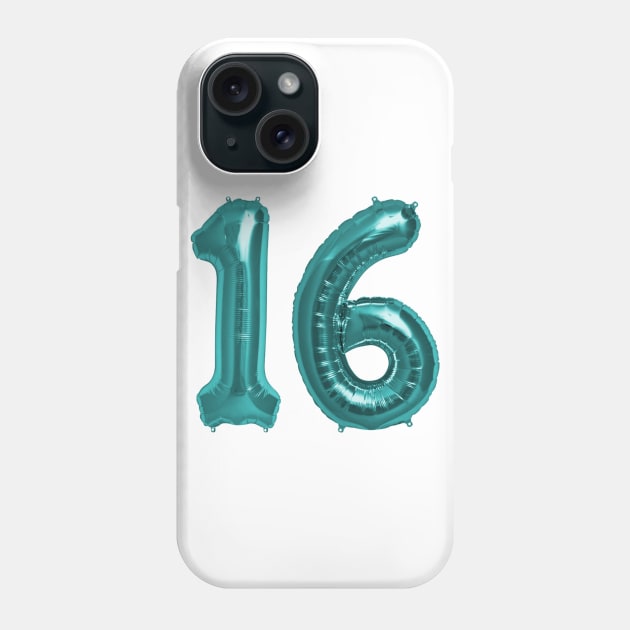 Aqua Blue 16th Birthday Metallic Helium Balloons Numbers Phone Case by podartist