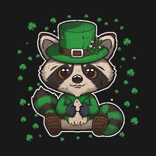 Irish Leprechaun Raccoon Shamrock St Patricks Day Animal T-Shirt