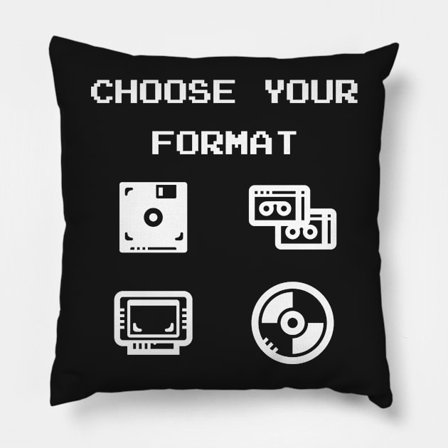 Gaming: Choose Your Format Old-School Storage Devices Pillow by loltshirts
