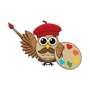 Cute Painter Owl Cartoon T-Shirt