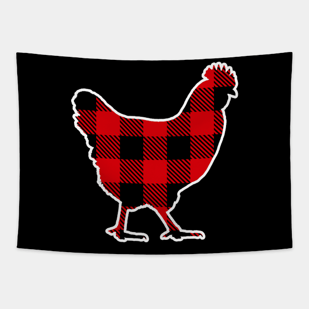 Chicken Red Plaid Pattern Christmas Pajama Funny Gift Tapestry by norhan2000