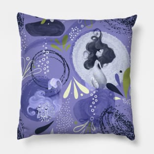 Whimsical Mermaids on Abstract Purple Background Pillow