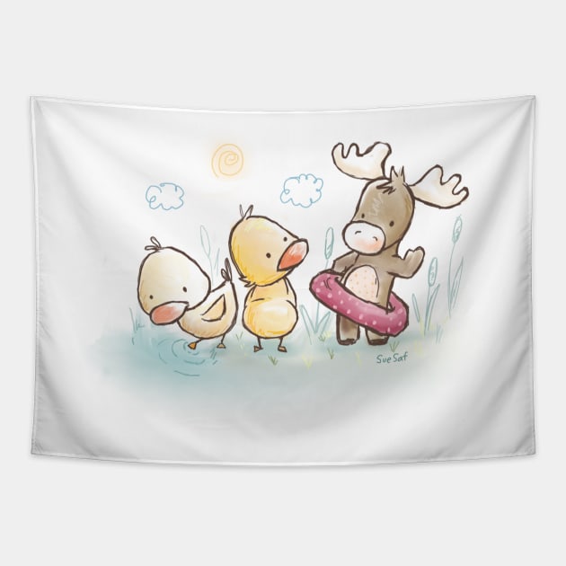 Duck, Duck, Moose Tapestry by suesaf