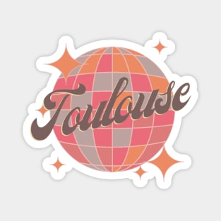 Toulouse City France Colorful Retro Vintage Disco ball Magnet