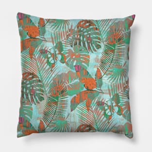 Tropical gray retro vintage distressed Pillow